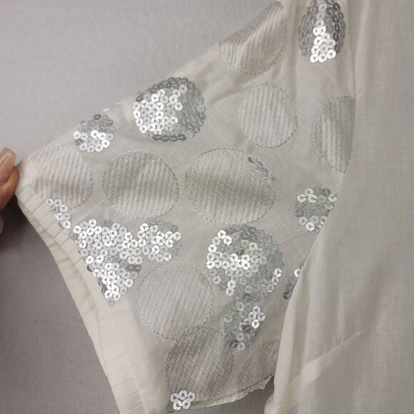 Robert Kitchen Womens XL White Cotton Short Sleeve Sequin Detail Button Blouse - Picture 6 of 12